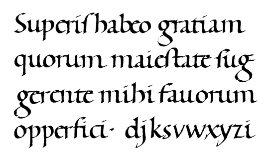 Example of Humanistic writing – on which Syntax was based – where the letters correspond closely to the printed Roman type.